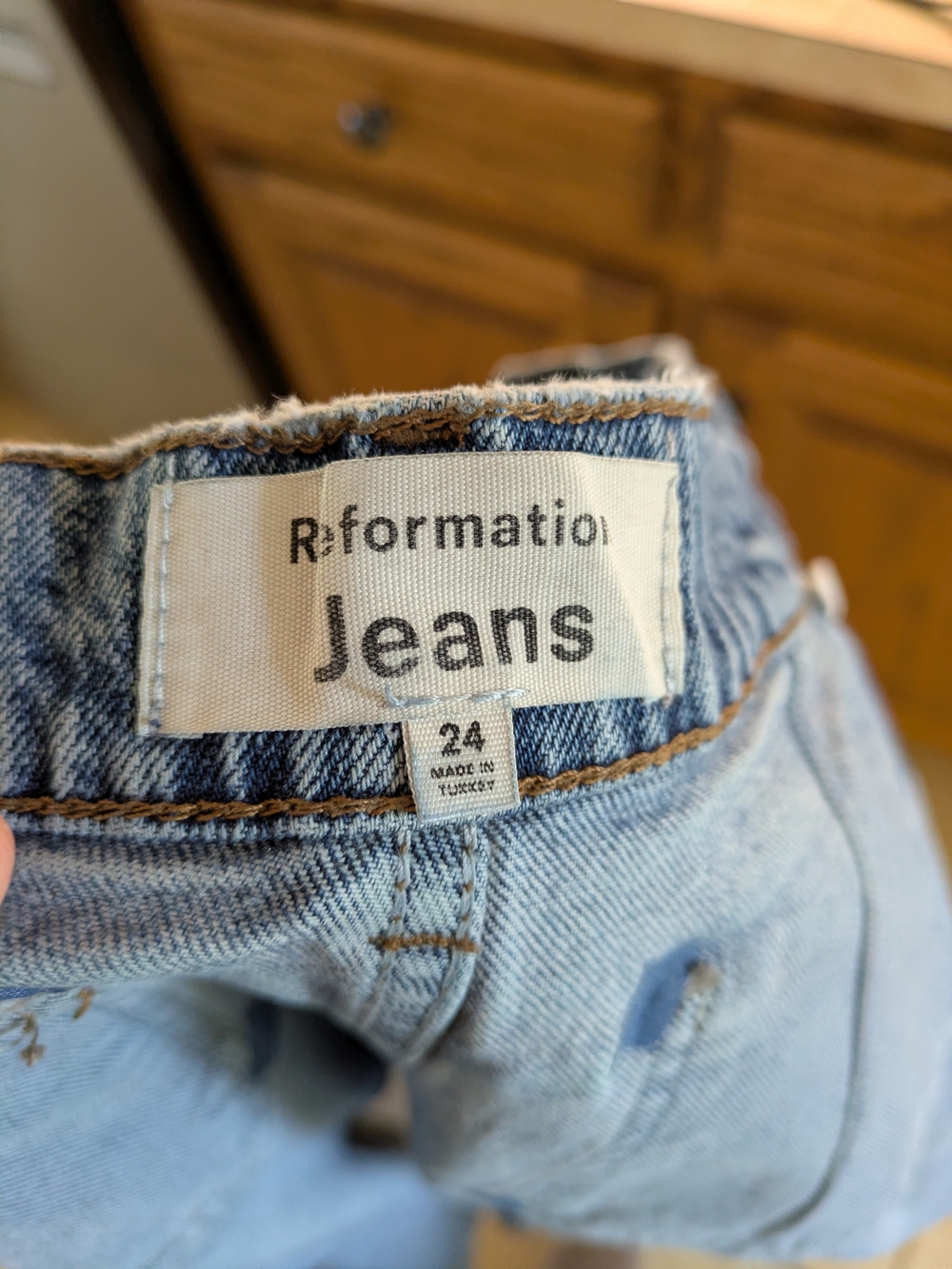 Reformation Alyssa High Rise Wide Leg Patch Pocket Jeans Light Sz 24 Repaired - Picture 3 of 9